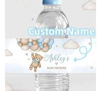 Shein Etiquetas personalizadas para botellas de agua de baby shower, pegatinas de oso de peluche con nombre personalizado, decoración de fiesta con tema de