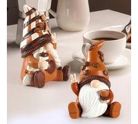 Shein Exquisito conjunto de figuras de resina de la feliz pareja Dwarf Coffee Pi Ya - Hecho a mano, decoración Dwarf, único, decoración romántica para fiest