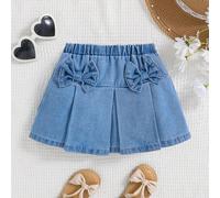 Shein Falda De Mezclilla Con Arco Cómoda Y Suave Decorada Para Chicas Jóvenes De Shein, Falda Bonita Y Bohemia De Primavera/verano