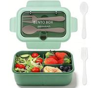 Shein Fiambrera, Caja Bento para la escuela, Recipiente de almuerzo verde con cuchara y tenedor, Bolsa de almuerzo, Fiambrera dividida a prueba de fugas par