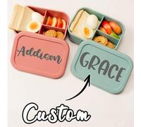 Shein Fiambrera de silicona personalizada, caja bento portátil con nombre personalizable, esencial para volver a la escuela, unisex, diseño de 3 compartimen