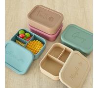 Shein Fiambrera de silicona personalizada, caja bento portátil con nombre personalizable, esencial para volver a la escuela, unisex, diseño de 3 compartimen