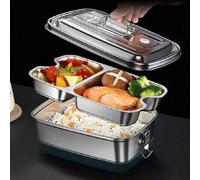 Shein Fiambreras, Fiambrera grande de acero inoxidable de doble capa, Recipiente de almuerzo de metal apto para hombres y mujeres, Adecuado para escuela y o