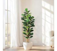 Shein Ficus Lyrata artificial con macetero alto blanco, planta de suelo artificial en maceta, ideal para decoración de interiores, oficina y salón, 150 cm/1