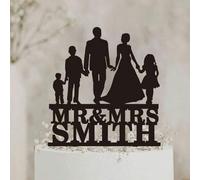 Shein Figura personalizada para pastel de boda y familia, personalizada con Sr. y Sra., silueta de pareja y familia, decoración para aniversario