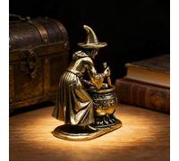Shein Figurita miniatura coleccionable de mortero y mazo de bruja vintage de latón, exquisita artesanía vintage, decoración de escritorio de estilo mágico c