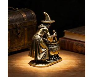 Shein Figurita miniatura coleccionable de mortero y mazo de bruja vintage de latón, exquisita artesanía vintage, decoración de escritorio de estilo mágico c