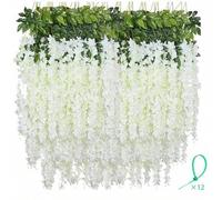 Shein Flor colgante de glicinia artificial, corona de glicinia falsa, decoración de vid de seda y ratán, arco de boda para el hogar, telón de fondo de pared