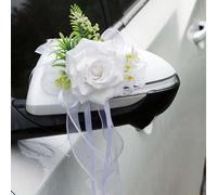 Shein Flores decorativas para coche de boda, adornos de flores artificiales con moño para manijas de puertas y espejos retrovisores, ramos de decoración par