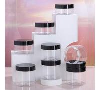 Shein Frasco de almacenamiento cosmético redondo transparente vacío, botella de plástico, bote de plástico reforzado, contenedor hermético para granos y ape