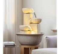 Shein Fuente de agua de escritorio con cuenco en cascada de 3 niveles con luz de bola de cristal LED, 2 tamaños, resina PVC, decoración de cascada interior,