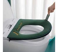 Shein Funda de asiento de inodoro suave y cálida, cojín de inodoro universal con cremallera y asa abatible, impermeable, extraíble y lavable, decoración de