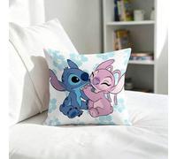 Shein Funda de cojín de Disney Lilo y Stitch, funda de cojín decorativa suave y blanca con diseño de Stitch y Ángel abrazándose y flores de hibisco, para do