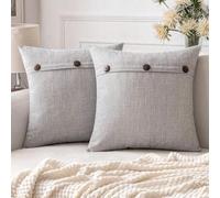 Shein Funda de cojín de lino vintage decorativa removible de tres botones con tela de yute de bambú tejida, Amplio uso adecuado para sala de estar, dormitor