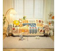 Shein Funda de sofá con estampado de gato bohemio, manta multiusos con borlas, protector de sofá suave y antideslizante para la sala de estar