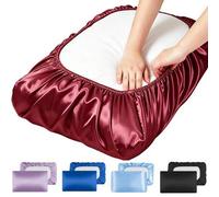 Shein Fundas de almohada de satén, funda de almohada de seda con banda elástica, funda de almohada de viaje de seda suave, funda de almohada de satén de sed