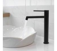 Shein Futchoy Grifo de lavabo de acero inoxidable con fregadero alto con boquilla de ABS, Grifo de lavabo negro con manija de una sola palanca con espumador