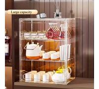 Shein Gabinete de exhibición de acrílico con puerta magnética - Organizador de almacenamiento de cocina a prueba de polvo y apilable para tazas, teteras y a