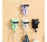 Shein Gancho de llave con forma de gato de dibujos animados, adecuado para la escuela, la entrada, montaje adhesivo en la pared, sin necesidad de perforar,