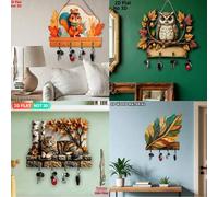 Shein Gancho de llaves de madera montado en la pared, estante de almacenamiento multifuncional de entrada con hoja de arce de otoño con 4 ganchos para colga