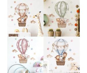 Shein Globo de aire caliente con elefantes de dibujos animados, decoración de pared para habitación de jardín de infantes, pegatina de pared al por mayor, d