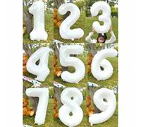 Shein Globo de aluminio con número blanco grande de 32 pulgadas, decoraciones para fiestas de cumpleaños, accesorios para eventos especiales