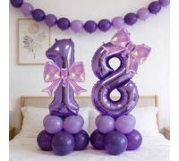Shein Globo de aluminio numérico morado grande con decoración de lazo morado soñador de 24 pulgadas, adecuado para fiesta de cumpleaños, boda, Día de la Mad