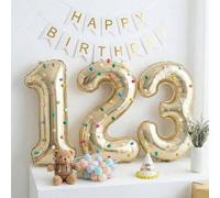 Shein Globo de número de lámina de oro blanco de 32 pulgadas con pompones de colores DIY para decoraciones de fiesta de cumpleaños, boda, baby shower (pompo