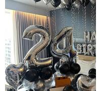 Shein Globo de Número Plateado de 32 Pulgadas 81cm Número 24 Película de Foil Adecuado para Fiesta, Boda, Despedida de Soltera, Cumpleaños, Despedida de Nov