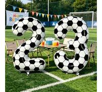 Shein Globo de papel de aluminio con forma de balón de fútbol de 40 pulgadas, números del 0 al 9, gran decoración para eventos deportivos, fiesta con tema d