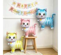 Shein Globos con forma de gato de lámina de colores, rosa, amarillo, azul, globos de juguete para niños, decoración de fiesta de cumpleaños y festival, glob