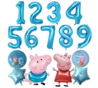 Shein Globos de decoración de cumpleaños con efecto digital de color de lámina con tema de cerdito azul, suministros de fiesta de cumpleaños para niños, glo