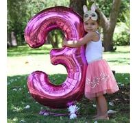 Shein Globos de número de 16/32 pulgadas rosa, globos de papel de aluminio para decoración de fiesta de cumpleaños, globos de número de película de poliéste