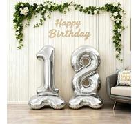 Shein Globos de número de pie de lámina de gran tamaño de 42 pulgadas, en color dorado, plateado y rosa, adecuados para fiestas de cumpleaños, días festivos