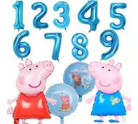 Shein Globos de papel de aluminio de Peppa Pig, globos de número de hoja de aluminio, adecuados para decoración de fiesta de cumpleaños, conjunto de globos