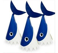 Shein Gorro de fiesta de tiburón, sombrero de cono de papel con flecos con forma divertida, decoración de fiesta con tema oceánico y accesorio para fotos, a