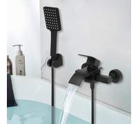 Shein Grifo de bañera con ducha de mano, grifo de bañera cascada de latón, grifo mezclador de 2 palancas con flexo de 1,5 m, grifo de baño de pared, juego c