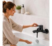 Shein Grifo de bañera montado en la pared de color negro mate, grifo mezclador de ducha y baño con manija de ABS y aleación de zinc con desviador, grifo de