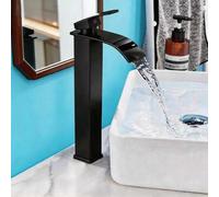 Shein Grifo de Cascada Moderno de Una Sola Manija para Lavabo de Baño, Acabado en Acero Inoxidable, Mezclador de Lavabo de Tocador, Grifo de Cascada de Agua