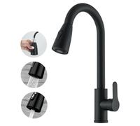 Shein Grifo de cocina de acero inoxidable con cabezal rociador extraíble, grifo giratorio de 360° con 2 modos de salida de agua, grifos extraíbles de una so