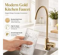 Shein Grifo de cocina de oro cepillado, grifo de cuello de cisne de arco alto con manija única, grifo de agua dorado moderno para uso diario en el fregadero