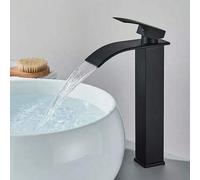 Shein Grifo de lavabo de cascada de boca ancha de acero inoxidable con una sola manija para fregadero de agua caliente y fría