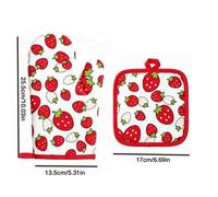 Shein Guantes de horno resistentes al calor con diseño de fresa roja, guantes de horneado para microondas, aislantes térmicos, resistentes a altas temperatu