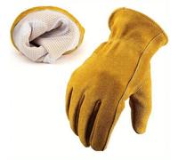 Shein Guantes de trabajo de cuero de vaca grueso, resistentes al calor, antideslizantes, unisex para soldadura, jardinería, carpintería, construcción, chime