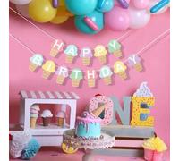 Shein Guirnalda de banderines con temática de helado, de 13 piezas, decoraciones para fiestas de cumpleaños, para interior/exterior, Navidad