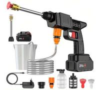 Shein Hidrolimpiadora inalámbrica de 21 V con 1 batería y manguera de 5 metros, adecuada para limpieza de pisos, lavado de autos y riego de jardines.