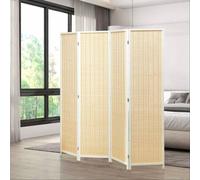 Shein HOMCOM Biombo de 4 Paneles Plegable 180x180 cm Separador de Ambientes Divisor de Habitación Tejido a Mano de Bambú e Hilo de Algodón Decoración Elegan