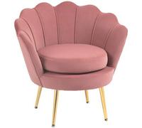 Shein HOMCOM Butaca de Salón Tapizada en Terciopelo Sillón Butaca de Dormitorio con Respaldo en Forma de Concha y Patas Doradas para Comedor 76x67x74 cm Ros