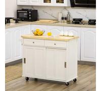 Shein HOMCOM Carrito de Cocina Isla de Cocina Multifuncional con 4 Ruedas 2 Puertas Correderas 2 Cajones Estantes Ajustables y Barra de Colgar para Comedor