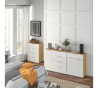 Shein HOMCOM Cómoda con 4 Cajones de Alto Brillo Cajonera de Madera para Dormitorio Salón Oficina Estilo Moderno 70x35x92 cm Blanco y Natural